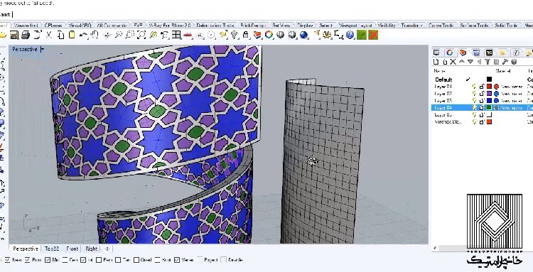 در انتهای این بخش آموزشی نحوه انتقال هندسه های اسلامی تولید شده بر روی سطح دلخواه و رعایت تناسبات آموزش داده شده است.